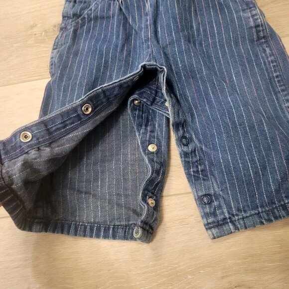 Vtg Vestbak OshKosh Girl Toddler Sz 12M Denim Multi Color Stripe Overalls - Picture 4 of 7